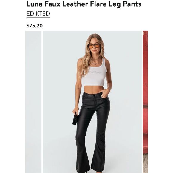 Edikted Luna Faux Leather Flare Leg Pants Size M - Picture 1 of 7
